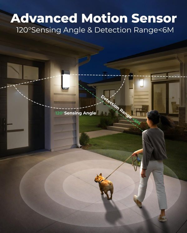 Picture of Outdoor Wall Lights Motion Sensor, 3000K/4000K/6500K Outside Light Mains Powered Timer, IP65 Waterproof LED Pir Lighting Exterior Sconce for Front Door Garden Garage Porch Entry Shed