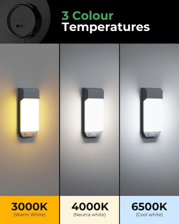 Picture of Outdoor Wall Lights Motion Sensor, 3000K/4000K/6500K Outside Light Mains Powered Timer, IP65 Waterproof LED Pir Lighting Exterior Sconce for Front Door Garden Garage Porch Entry Shed