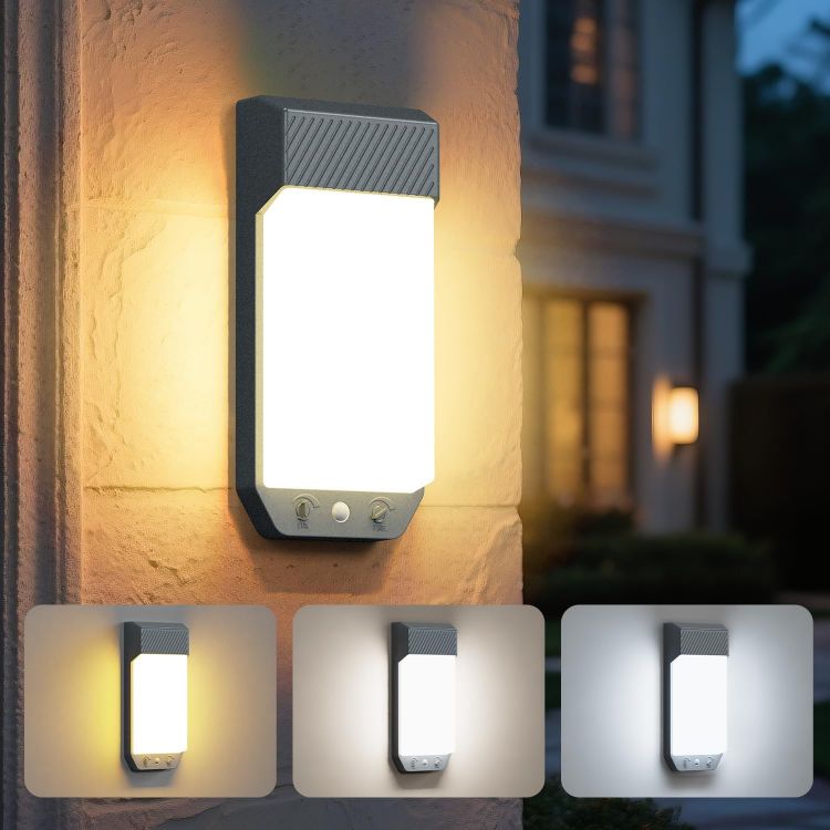 Picture of Outdoor Wall Lights Motion Sensor, 3000K/4000K/6500K Outside Light Mains Powered Timer, IP65 Waterproof LED Pir Lighting Exterior Sconce for Front Door Garden Garage Porch Entry Shed