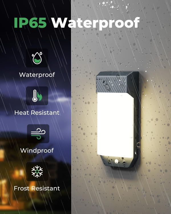 Picture of Outdoor Wall Lights Motion Sensor, 3000K/4000K/6500K Outside Light Mains Powered Timer, IP65 Waterproof LED Pir Lighting Exterior Sconce for Front Door Garden Garage Porch Entry Shed