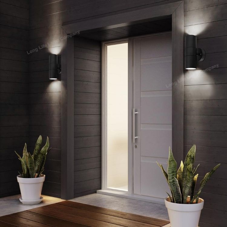 Picture of Long Life Lamp Company Black Stainless Steel Double Wall Light IP65 Up Down Outdoor Wall Light