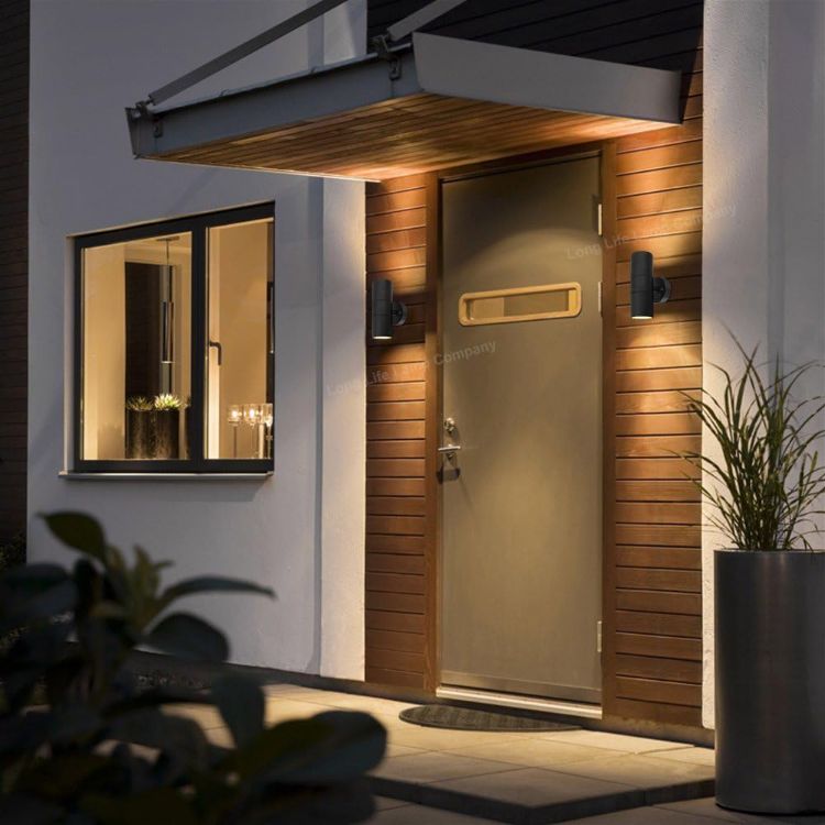 Picture of Long Life Lamp Company Black Stainless Steel Double Wall Light IP65 Up Down Outdoor Wall Light
