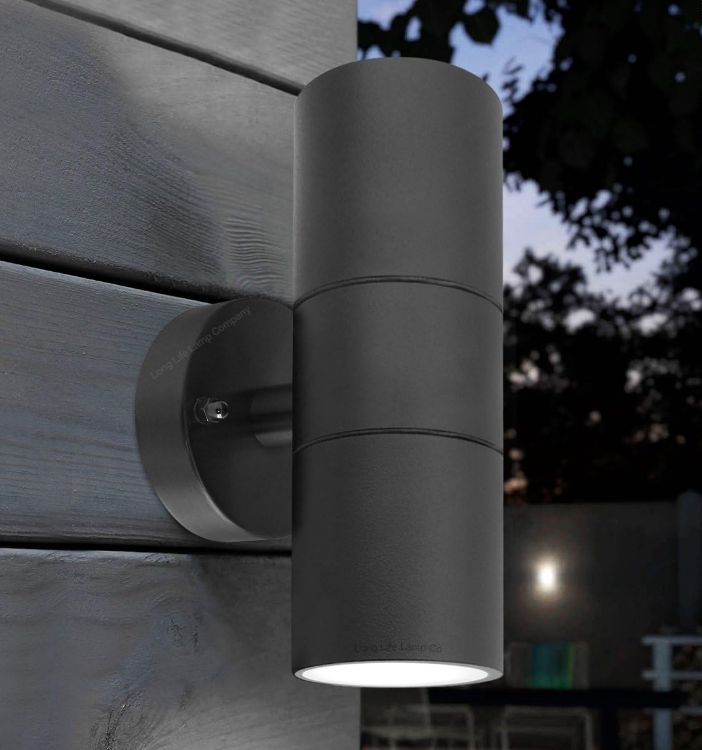 Picture of Long Life Lamp Company Black Stainless Steel Double Wall Light IP65 Up Down Outdoor Wall Light