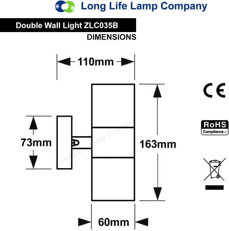 Picture of Long Life Lamp Company Black Stainless Steel Double Wall Light IP65 Up Down Outdoor Wall Light