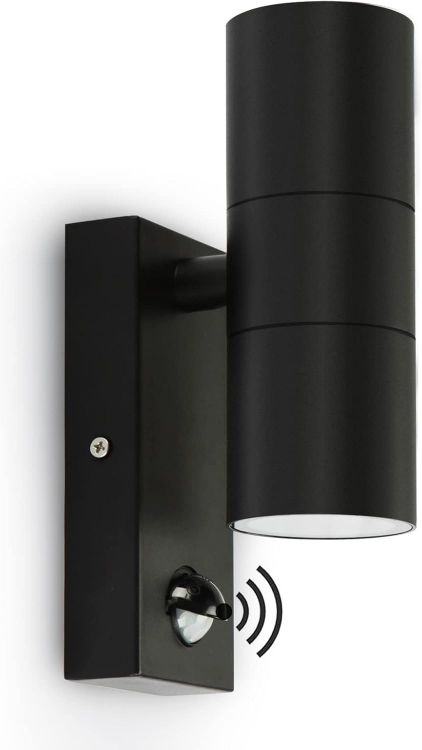 Picture of Kerry Outdoor Wall Light with Sensor, Mains Powered, Up Down, Black | Modern Stainless Steel Design, Adjustable PIR Motion Detection, IP44, GU10 Bulb, Not Included, for Front Doors 