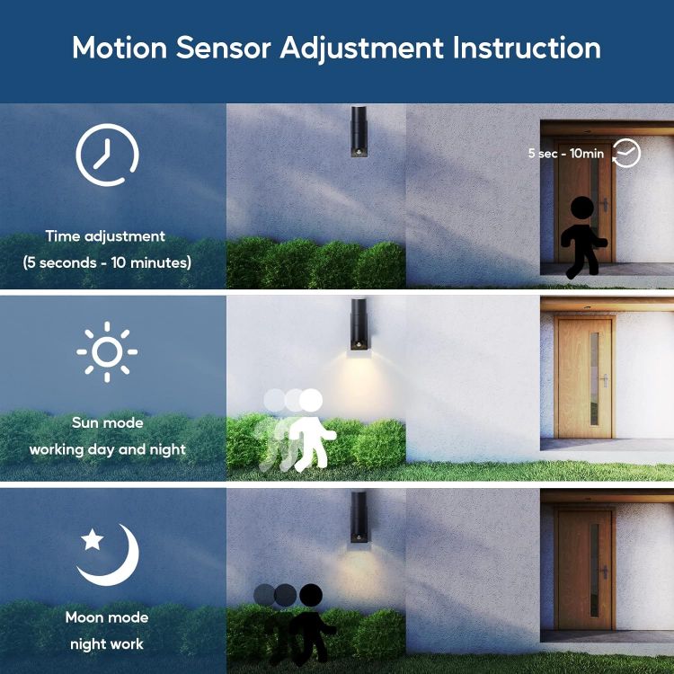 Picture of Kerry Outdoor Wall Light with Sensor, Mains Powered, Up Down, Black | Modern Stainless Steel Design, Adjustable PIR Motion Detection, IP44, GU10 Bulb, Not Included, for Front Doors 