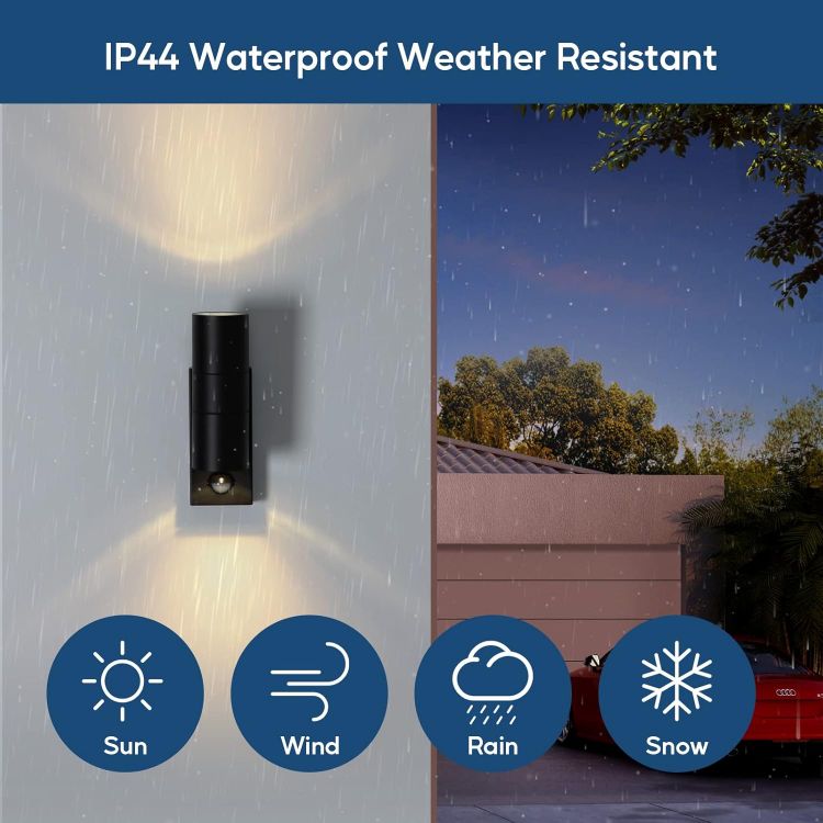 Picture of Kerry Outdoor Wall Light with Sensor, Mains Powered, Up Down, Black | Modern Stainless Steel Design, Adjustable PIR Motion Detection, IP44, GU10 Bulb, Not Included, for Front Doors 