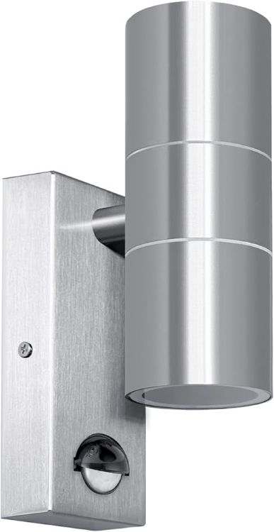 Picture of Kerry Outdoor Wall Light with Sensor, Mains Powered, Up Down, Black | Modern Stainless Steel Design, Adjustable PIR Motion Detection, IP44, GU10 Bulb, Not Included, for Front Doors 