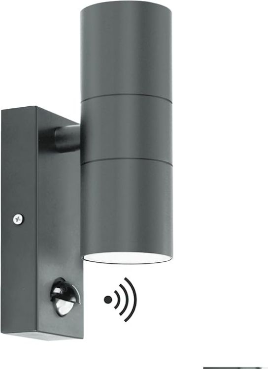 Picture of Kerry Outdoor Wall Light with Sensor, Mains Powered, Up Down, Black | Modern Stainless Steel Design, Adjustable PIR Motion Detection, IP44, GU10 Bulb, Not Included, for Front Doors 