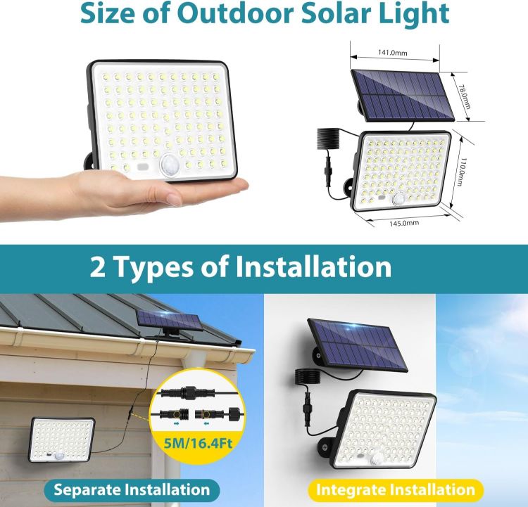 Picture of Kolpop Solar Security Lights with Lenses, Remote Solar Flood Lights Outdoor Motion Sensor, 3 Modes Solar Panel Powered Floodlight Waterproof for Garden Shed Porch Yard Garage Wall