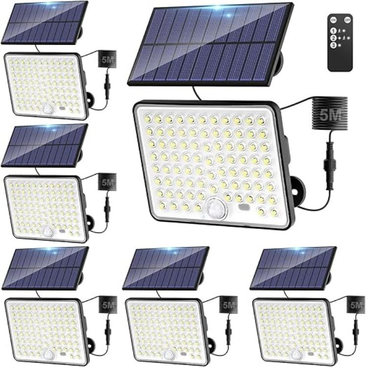 Picture of Kolpop Solar Security Lights with Lenses, Remote Solar Flood Lights Outdoor Motion Sensor, 3 Modes Solar Panel Powered Floodlight Waterproof for Garden Shed Porch Yard Garage Wall