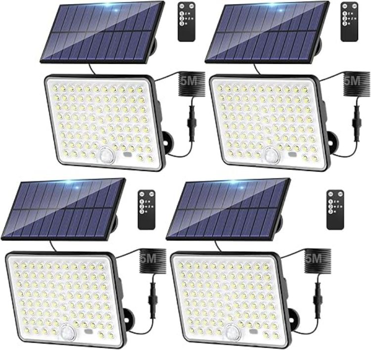 Picture of Kolpop Solar Security Lights with Lenses, Remote Solar Flood Lights Outdoor Motion Sensor, 3 Modes Solar Panel Powered Floodlight Waterproof for Garden Shed Porch Yard Garage Wall