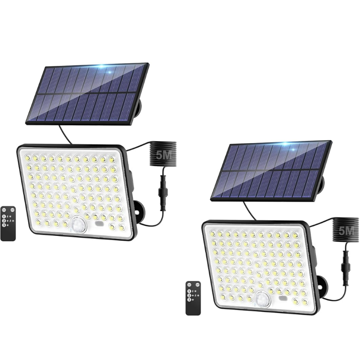 Picture of Kolpop Solar Security Lights with Lenses, Remote Solar Flood Lights Outdoor Motion Sensor, 3 Modes Solar Panel Powered Floodlight Waterproof for Garden Shed Porch Yard Garage Wall