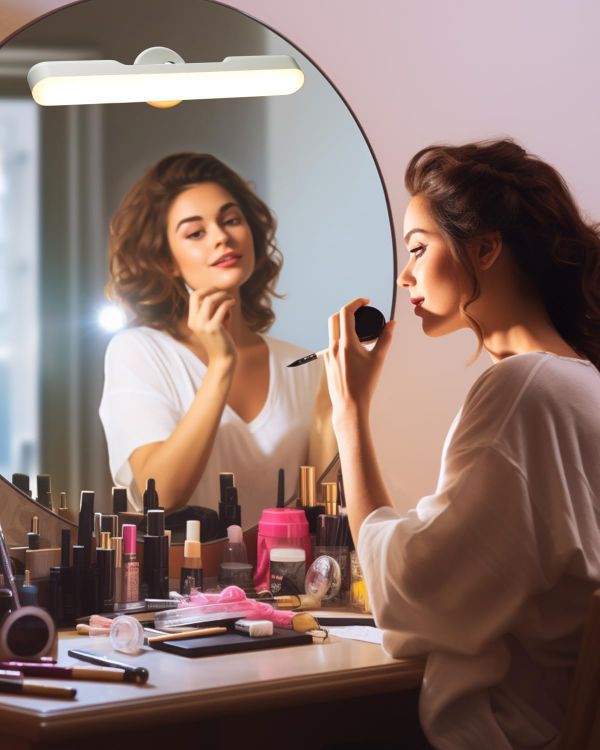 Picture of Makeup Mirror Lights Stick On Mirror, 4000mAH Rechargeable Battery Operated Dressing Table Lights, Touch Make Up Vanity Lights, Screw-Free Portable LED Lamp Bathroom Lighting USB Light Bulb