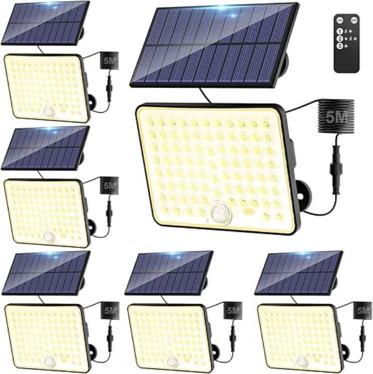 Picture of Kolpop Solar Security Lights with Lenses, Remote Solar Flood Lights Outdoor Motion Sensor, 3 Modes Solar Panel Powered Floodlight Waterproof for Garden Shed Porch Yard Garage Wall (Warm White)