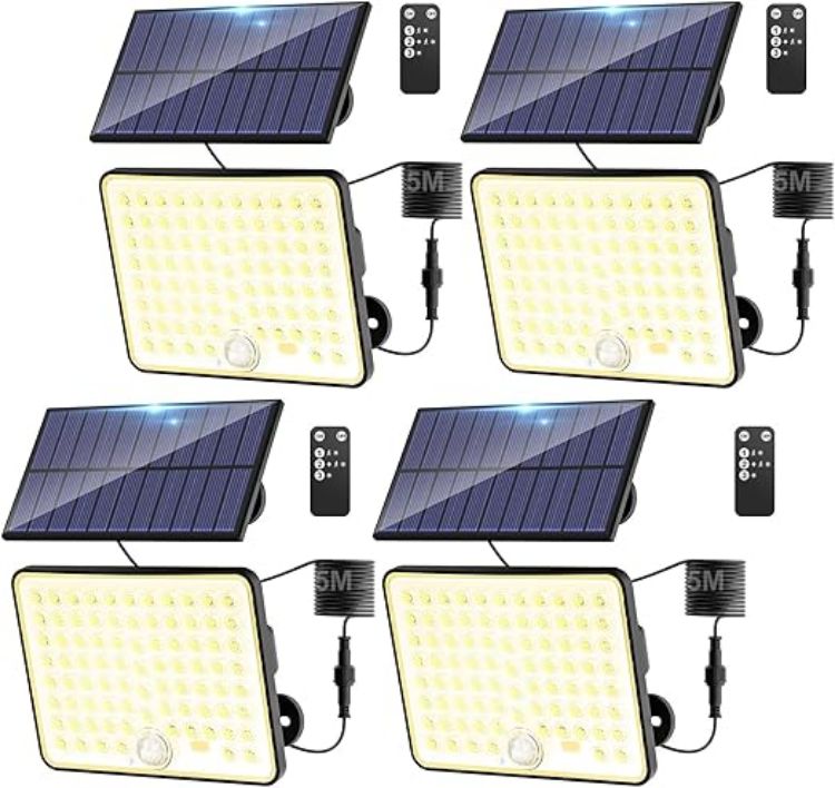 Picture of Kolpop Solar Security Lights with Lenses, Remote Solar Flood Lights Outdoor Motion Sensor, 3 Modes Solar Panel Powered Floodlight Waterproof for Garden Shed Porch Yard Garage Wall (Warm White)
