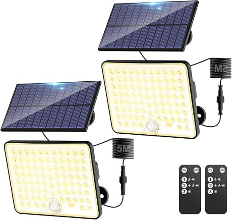 Picture of Kolpop Solar Security Lights with Lenses, Remote Solar Flood Lights Outdoor Motion Sensor, 3 Modes Solar Panel Powered Floodlight Waterproof for Garden Shed Porch Yard Garage Wall (Warm White)