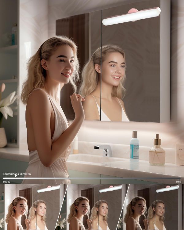 Picture of Makeup Mirror Lights Stick On Mirror, 4000mAH Rechargeable Battery Operated Dressing Table Lights, Touch Make Up Vanity Light, Screw-Free Portable LED Lamp Bathroom Lighting USB Light (Rose Gold)