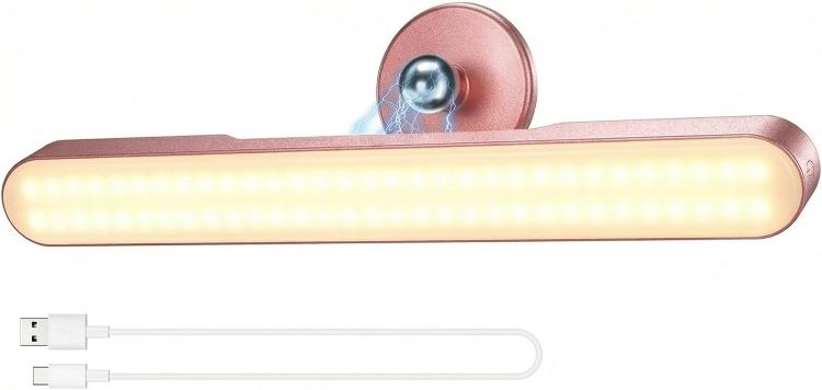 Picture of Makeup Mirror Lights Stick On Mirror, 4000mAH Rechargeable Battery Operated Dressing Table Lights, Touch Make Up Vanity Light, Screw-Free Portable LED Lamp Bathroom Lighting USB Light (Rose Gold)