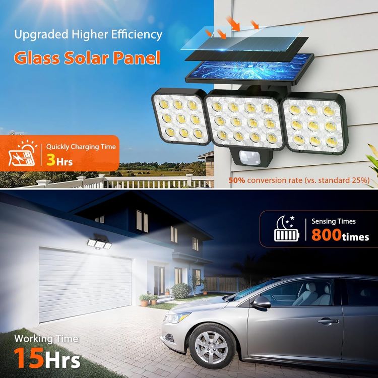 Picture of 2 Pack GEARLITE Solar Security Lights Outdoor Motion Sensor, 3500 LM Solar Lights Outdoor Garden with 270° Wide Illumination Angle, Up to 15 Hours 3 Modes IP65 Flooding Light for Garage, Front Door and Yard 