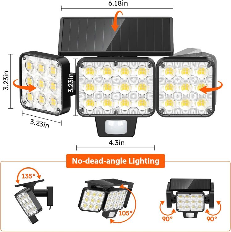 Picture of 2 Pack GEARLITE Solar Security Lights Outdoor Motion Sensor, 3500 LM Solar Lights Outdoor Garden with 270° Wide Illumination Angle, Up to 15 Hours 3 Modes IP65 Flooding Light for Garage, Front Door and Yard 