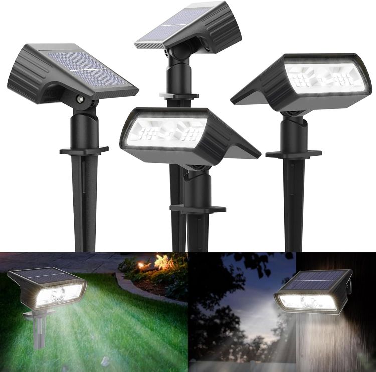 Picture of Moxled Solar Lights Outdoor Garden, 6500K Cool White Solar Spot Lights 4 Pack, IP65 Waterproof, 2 Brightness Modes Stake Lights Solar Powered for Yard, Walkway, Driveway, Pathway 