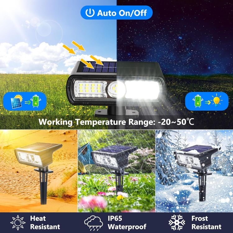 Picture of Moxled Solar Lights Outdoor Garden, 6500K Cool White Solar Spot Lights 4 Pack, IP65 Waterproof, 2 Brightness Modes Stake Lights Solar Powered for Yard, Walkway, Driveway, Pathway 