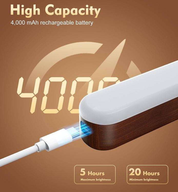 Picture of Makeup Mirror Lights Stick On Mirror, 4000mAH Rechargeable Battery Operated Dressing Table Lights, Touch Make Up Vanity Light, Screw-Free Portable LED Lamp Bathroom Lighting USB Light (Walnut) [Energy Class A]