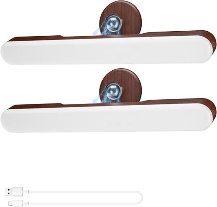 Picture of Makeup Mirror Lights Stick On Mirror, 4000mAH Rechargeable Battery Operated Dressing Table Lights, Touch Make Up Vanity Light, Screw-Free Portable LED Lamp Bathroom Lighting USB Light (Walnut) [Energy Class A]