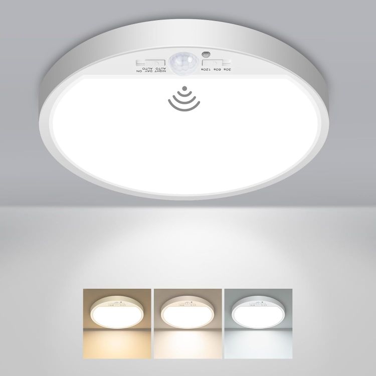 Picture of LED Ceiling Light with Motion Sensor, 3000K-4000K-6500K & 100W Equivalent Motion Sensor Lights Indoor, 15W 1500LM 18cm Bathroom Ceiling Light for Bath,Porch,Stairs,Garage