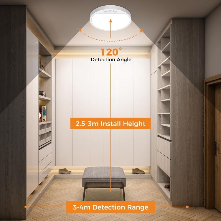 Picture of LED Ceiling Light with Motion Sensor, 3000K-4000K-6500K & 100W Equivalent Motion Sensor Lights Indoor, 15W 1500LM 18cm Bathroom Ceiling Light for Bath,Porch,Stairs,Garage