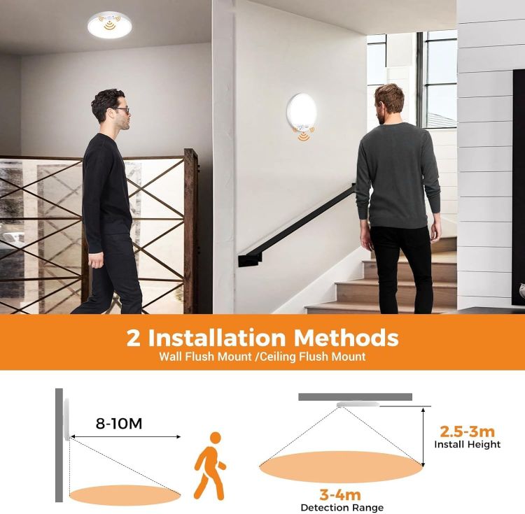 Picture of LED Ceiling Light with Motion Sensor, 3000K-4000K-6500K & 100W Equivalent Motion Sensor Lights Indoor, 15W 1500LM 18cm Bathroom Ceiling Light for Bath,Porch,Stairs,Garage