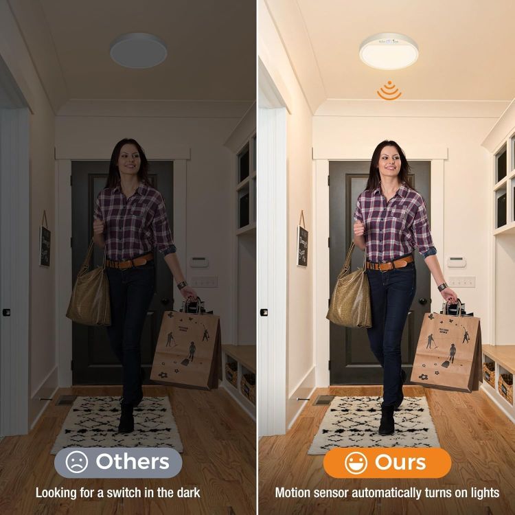 Picture of LED Ceiling Light with Motion Sensor, 3000K-4000K-6500K & 100W Equivalent Motion Sensor Lights Indoor, 15W 1500LM 18cm Bathroom Ceiling Light for Bath,Porch,Stairs,Garage