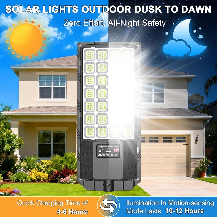 Picture of Solar Street Lights Outdoor, 6500K Solar Outside Light with Motion Sensor and Remote Control, Dusk to Dawn IP66 Waterproof Solar Security Lights for Yard, Garage, Street, Parking 