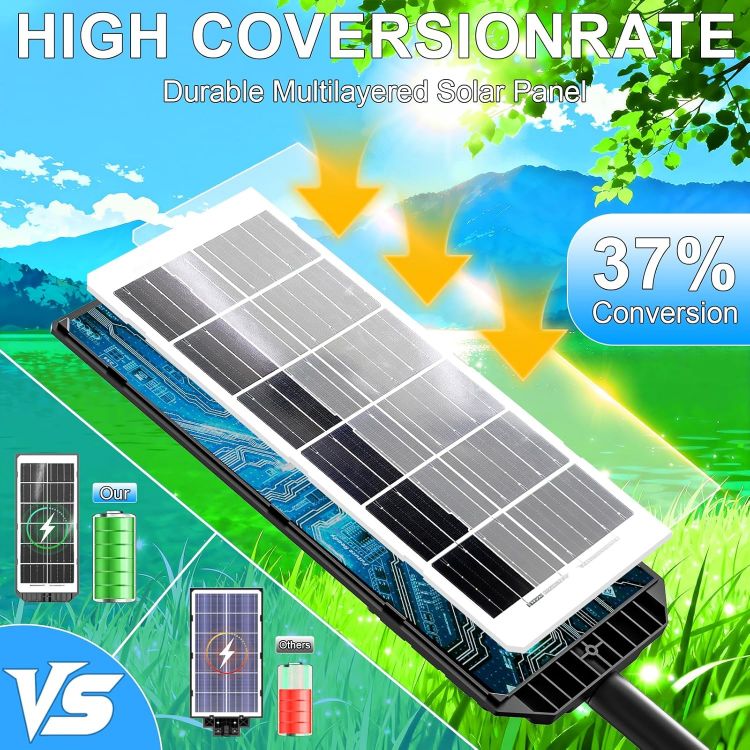 Picture of Solar Street Lights Outdoor, 6500K Solar Outside Light with Motion Sensor and Remote Control, Dusk to Dawn IP66 Waterproof Solar Security Lights for Yard, Garage, Street, Parking 