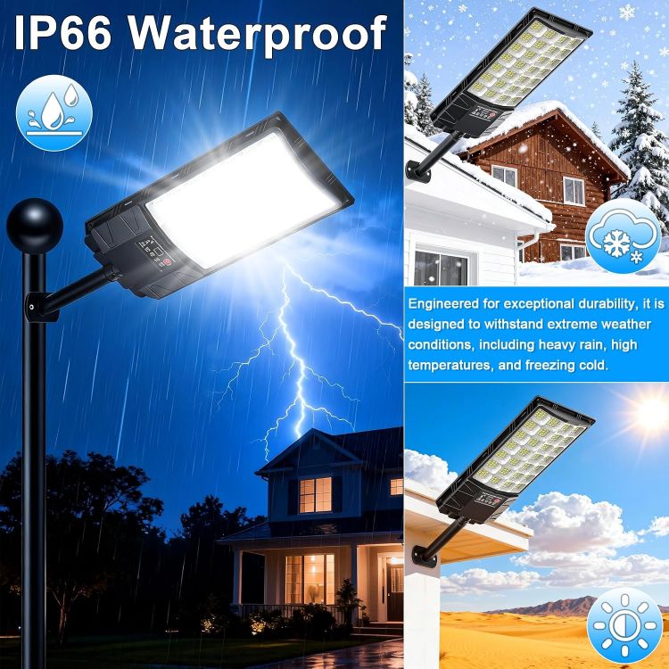 Picture of Solar Street Lights Outdoor, 6500K Solar Outside Light with Motion Sensor and Remote Control, Dusk to Dawn IP66 Waterproof Solar Security Lights for Yard, Garage, Street, Parking 