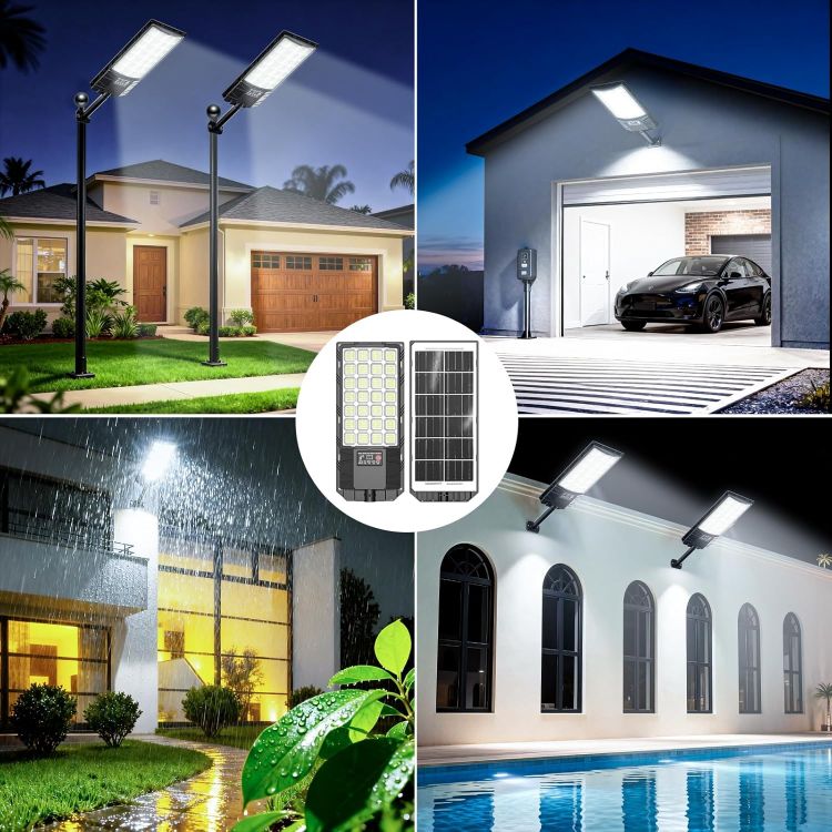 Picture of Solar Street Lights Outdoor, 6500K Solar Outside Light with Motion Sensor and Remote Control, Dusk to Dawn IP66 Waterproof Solar Security Lights for Yard, Garage, Street, Parking 
