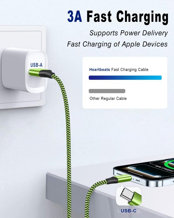 Picture of USB C Charger Cable,3Pack 1.8M/6FT USB to USB C Cable,Long Type C Fast Charging Cable Compatible with iPhone 17 16 15,Samsung Galaxy S24/S23/S22/S21/S20,Note 10/9/8,Huawei,HTC,LG,Moto,Google Pixel