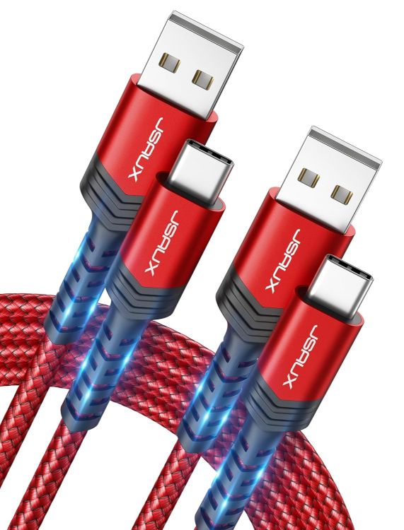 Picture of JSAUX USB C Cable (2m 2-Pack) 3.1A Fast Charging, Type C Charger Cable Compatible with iPhone 17 Air 16 15 Pro Max, Samsung Galaxy S24 S23 S22 S21 Note 10 9 8, A14 A15 A25 A35 A53 A55, CarPlay -Red