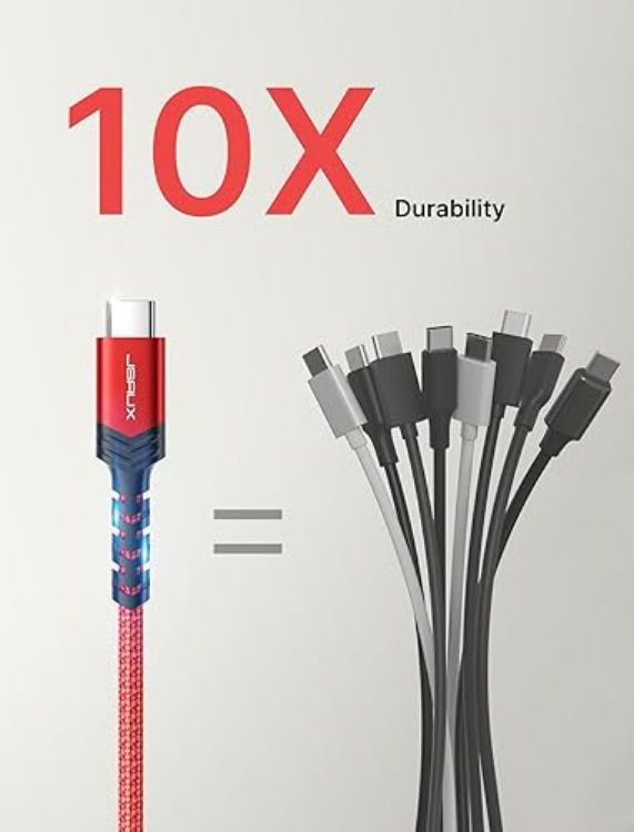 Picture of JSAUX USB C Cable (2m 2-Pack) 3.1A Fast Charging, Type C Charger Cable Compatible with iPhone 17 Air 16 15 Pro Max, Samsung Galaxy S24 S23 S22 S21 Note 10 9 8, A14 A15 A25 A35 A53 A55, CarPlay -Red
