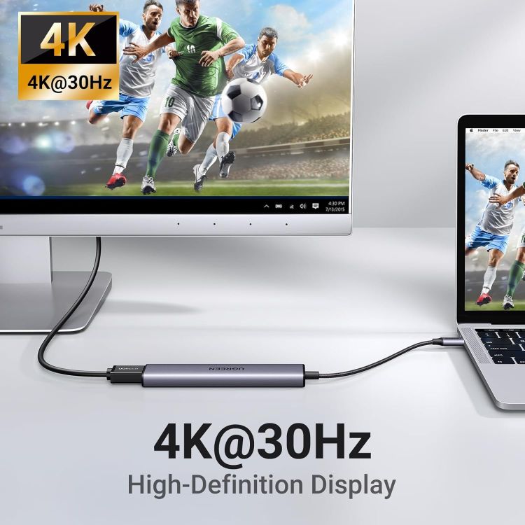 Picture of UGREEN USB C Hub, Revodok 5-in-1 USB Hub for Laptops, 4K HDMI to USB-C Adapter, 100W PD, 3 USB-A Data Ports, Aluminum Compact Multiport Adapter for MacBook Air/Pro, HP, Dell, iPad, Galaxy Dex
