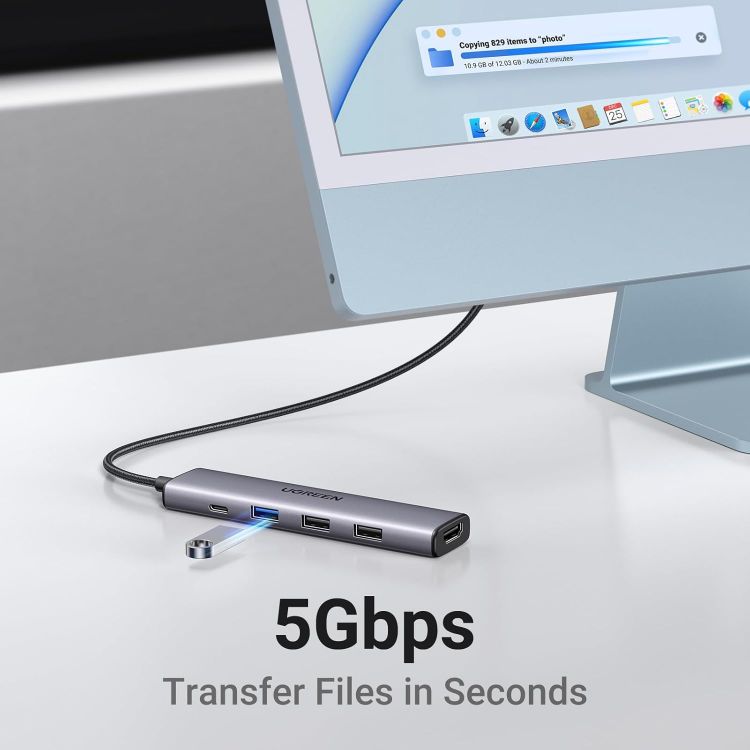 Picture of UGREEN USB C Hub, Revodok 5-in-1 USB Hub for Laptops, 4K HDMI to USB-C Adapter, 100W PD, 3 USB-A Data Ports, Aluminum Compact Multiport Adapter for MacBook Air/Pro, HP, Dell, iPad, Galaxy Dex