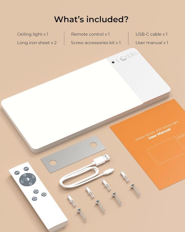 Picture of FULEN Rechargeable Motion Sensor Ceiling Light Upgraded,Closet Light with 12000mAh Battery, LED Shower Lights, Ceiling Lamp for Bathroom,Pantry,Garage,Remote Control