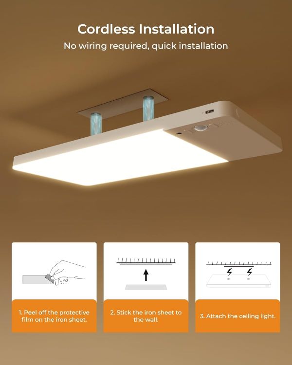 Picture of FULEN Rechargeable Motion Sensor Ceiling Light Upgraded,Closet Light with 12000mAh Battery, LED Shower Lights, Ceiling Lamp for Bathroom,Pantry,Garage,Remote Control