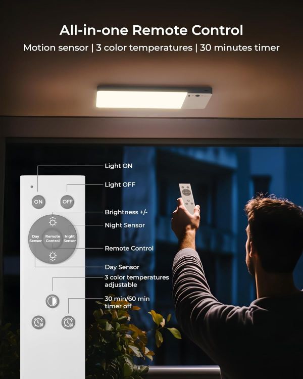 Picture of FULEN Rechargeable Motion Sensor Ceiling Light Upgraded,Closet Light with 12000mAh Battery, LED Shower Lights, Ceiling Lamp for Bathroom,Pantry,Garage,Remote Control