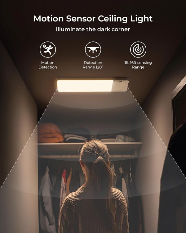Picture of FULEN Rechargeable Motion Sensor Ceiling Light Upgraded,Closet Light with 12000mAh Battery, LED Shower Lights, Ceiling Lamp for Bathroom,Pantry,Garage,Remote Control