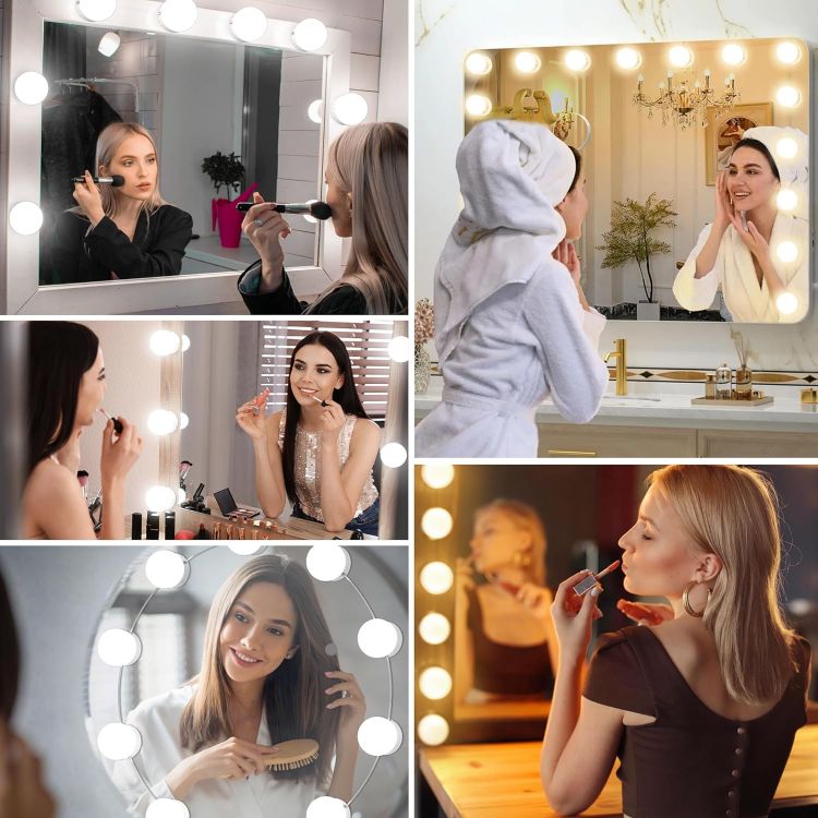 Picture of daphomeu Mirror Lights 10 Bulbs, Hollywood Mirror Light Kit, Vanity Lights Perfectly Hidden Cables, 3 Colors and 10 Intensities, USB Make up Lamp for Dressing Table, Bathroom, Bedroom