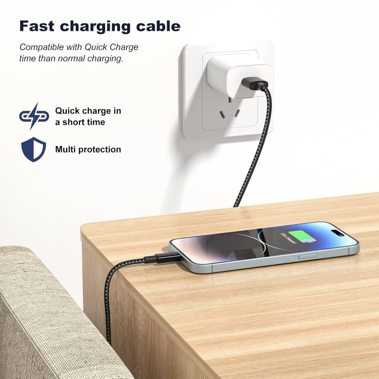 Picture of iPhone Charger Cable, 2Pack for Lightning to USB Cable MFi Certified 1M+2M,Charging Braided Lead for Apple iPhone 14 13 12 11 Pro Max/Pro XS XR X 8 7 6 Plus SE, for iPad