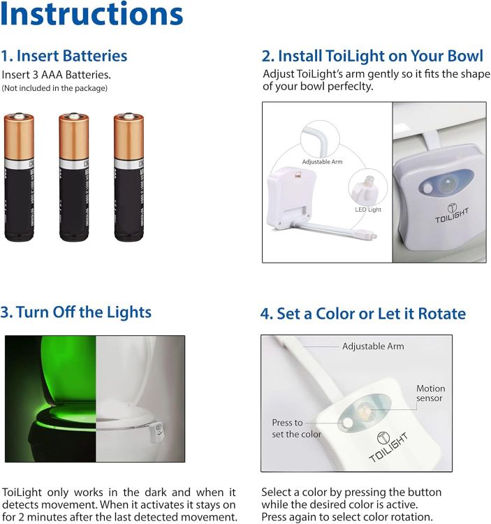 Picture of ToiLight The Original Toilet Bowl Night Light. Motion Sensor Fun Cool Bathroom Accessory. Home Gadget for Men, Women. Gifts for Men Dads Fathers Day Christmas. Funny Novelty Birthday Present