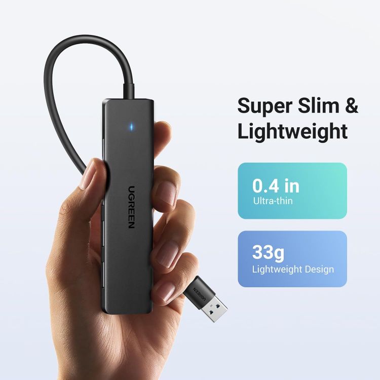 Picture of UGREEN USB Hub 3.0, USB Splitter 4 Port Ultra Slim with 5Gbps Data Transfer, USB Extender for Mouse, Keyboard, Flash Drive, Card Reader, Printer, Compatible with Laptop, Desktop PC, Xbox, PS5, etc.